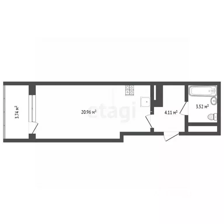 Студия Тюменская область, Тюмень ул. Раушана Абдуллина, 6к1 (29.0 м) - Фото 2