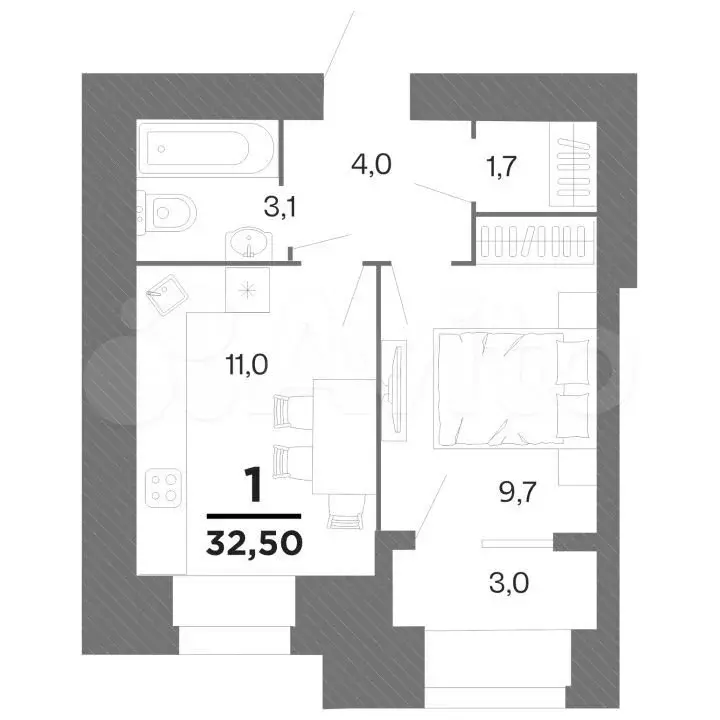 1-к. квартира, 32,5 м, 11/15 эт. - Фото 0