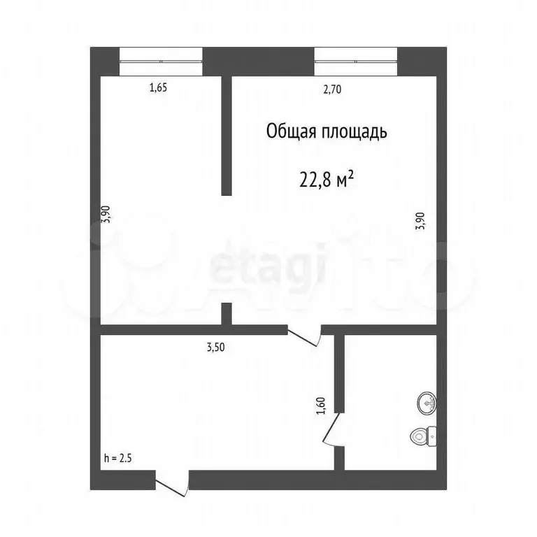2-к. квартира, 22,8 м, 5/5 эт. - Фото 0