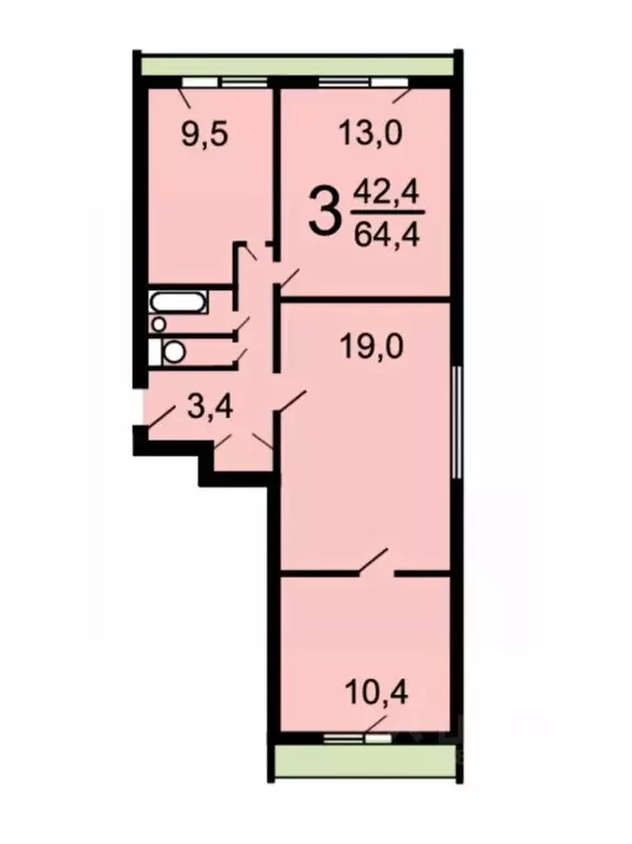 3-к кв. Москва ул. Подвойского, 26 (65.0 м) - Фото 2