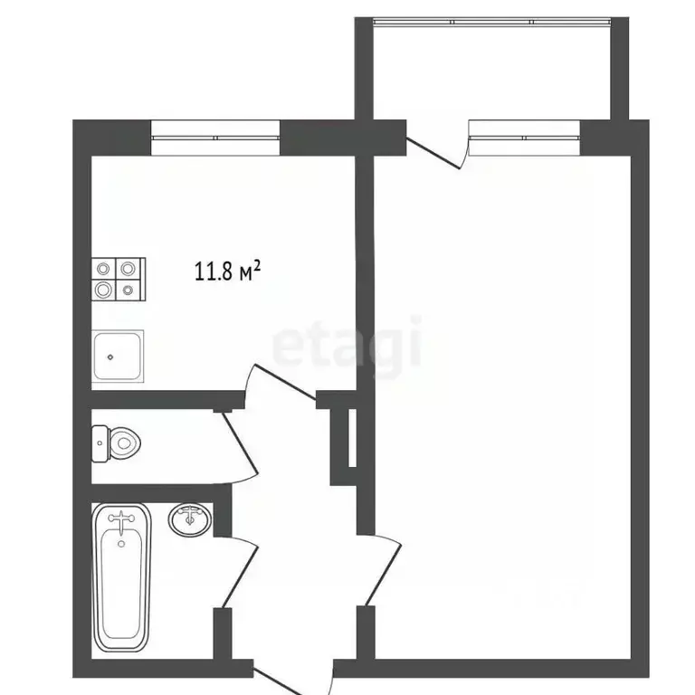 1-к кв. Тюменская область, Тюмень Мельничная ул., 24 (28.7 м) - Фото 2