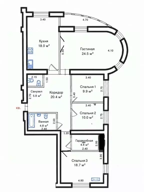 4-к кв. Башкортостан, Уфа ул. Менделеева, 150/4 (114.0 м) - Фото 2
