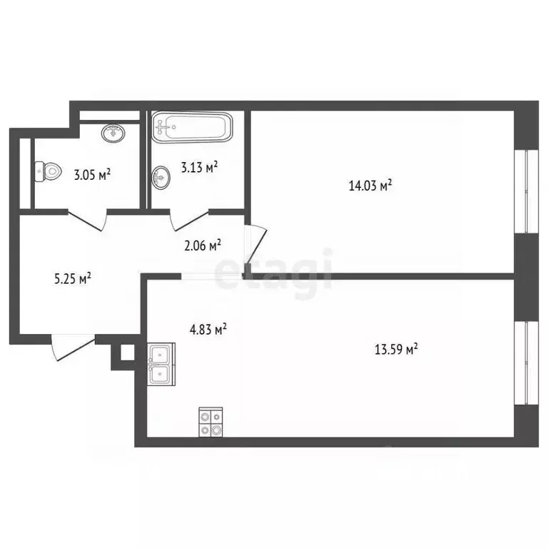1-к кв. Тюменская область, Тюмень ул. Юрия Рогачева, 9к1 (45.94 м) - Фото 1