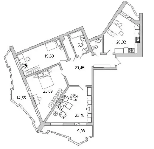 3-комнатная квартира: Санкт-Петербург, проспект Просвещения, 43 (123.3 ... - Фото 1