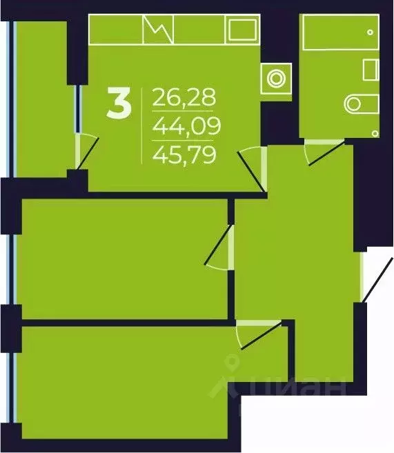 3-к кв. Башкортостан, Уфа просп. Дружбы Народов, 47 (45.79 м) - Фото 0