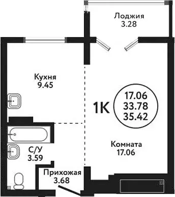 1-комнатная квартира: село Верх-Тула, Луговая улица, 19 (33.78 м) - Фото 0