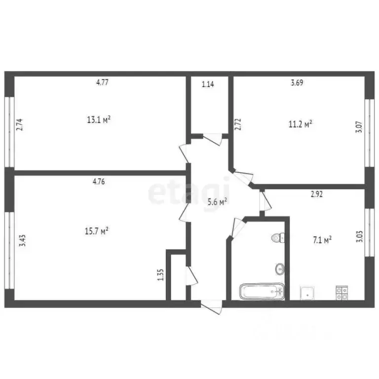 3-к кв. Калужская область, Калуга Московская ул., 228 (58.4 м) - Фото 2