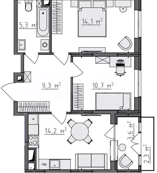 2-к. квартира, 56,1 м, 5/9 эт. - Фото 0