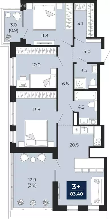 3-комнатная квартира: Тюмень, улица Тимофея Чаркова, 77/1 (94.5 м) - Фото 1