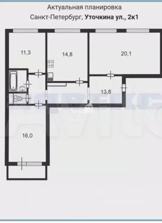 3-к кв. Санкт-Петербург ул. Уточкина, 2К1 (80.0 м) - Фото 2
