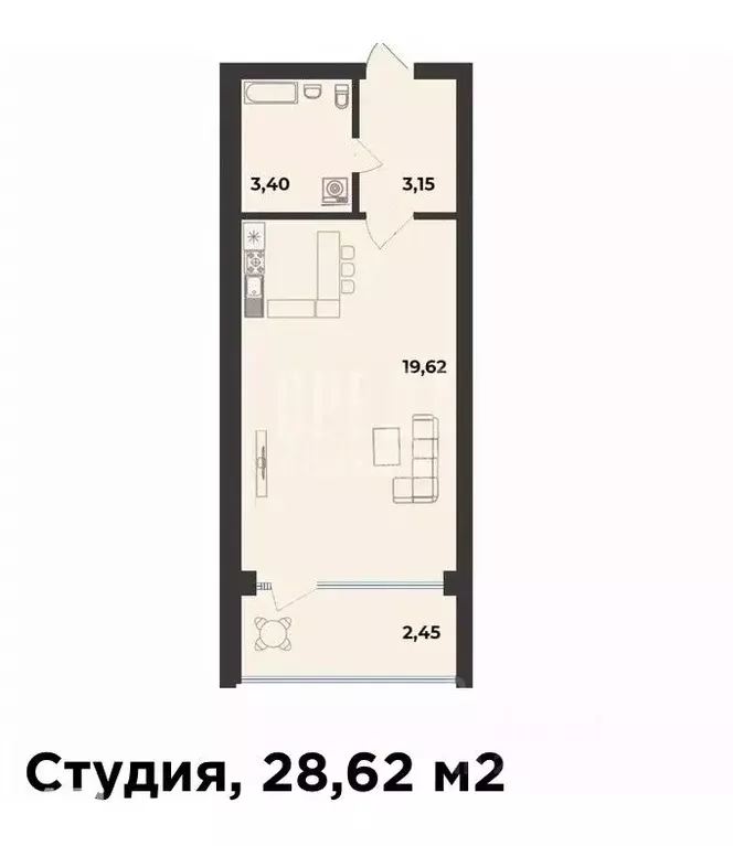 Студия Севастополь ул. Парковая, 15 (29.0 м) - Фото 1