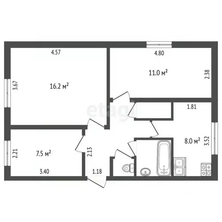 3-к кв. Саха (Якутия), Якутск ул. Газовиков, 9 (52.8 м) - Фото 2