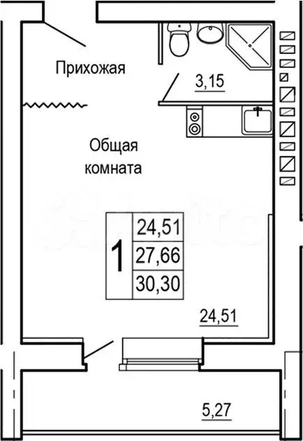 Квартира-студия, 33 м, 9/9 эт. - Фото 1