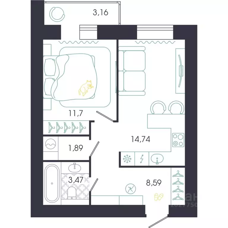 1-к кв. Пензенская область, Пенза Колышлейская ул., 7 (42.75 м) - Фото 1