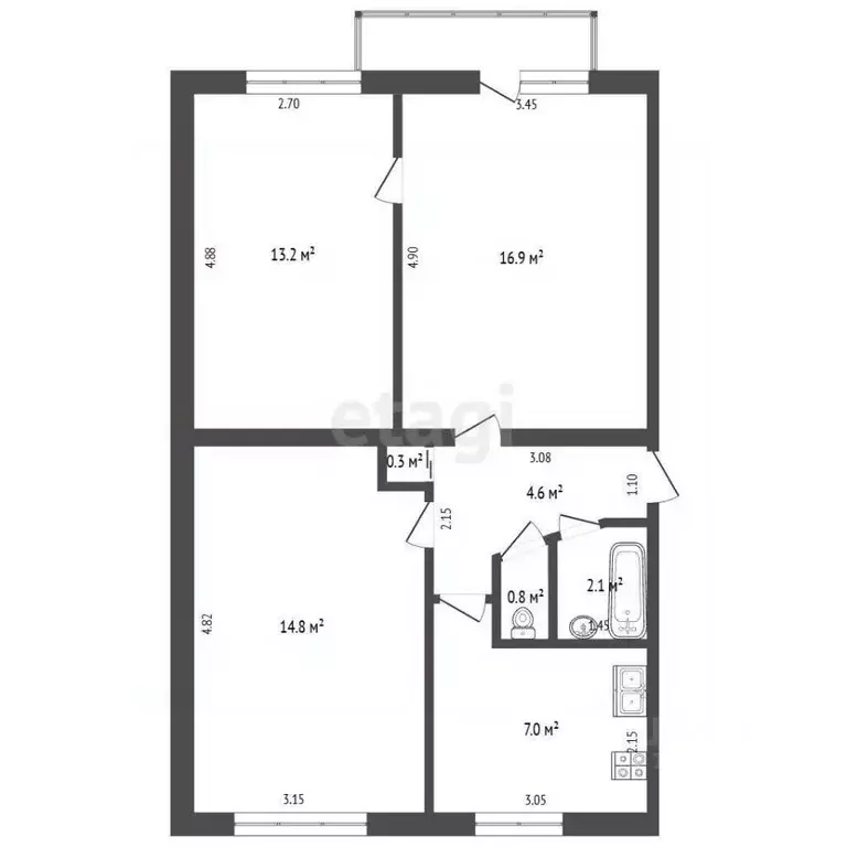 3-к кв. Самарская область, Самара ул. Мичурина, 139а (60.0 м) - Фото 2