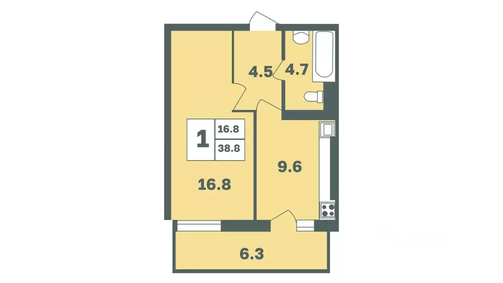 1-к кв. Башкортостан, Уфа Дагестанская ул., лит12 (38.6 м) - Фото 1
