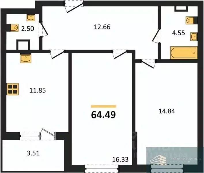 2-к кв. Воронежская область, Воронеж ул. Ломоносова, 116Б (64.5 м) - Фото 0