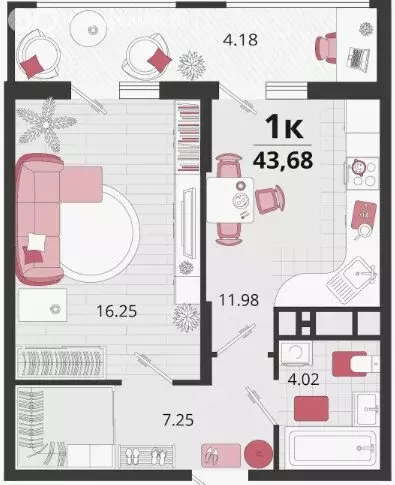 1-комнатная квартира: посёлок Знаменский, Природная улица, 10Бк2 (42 ... - Фото 1