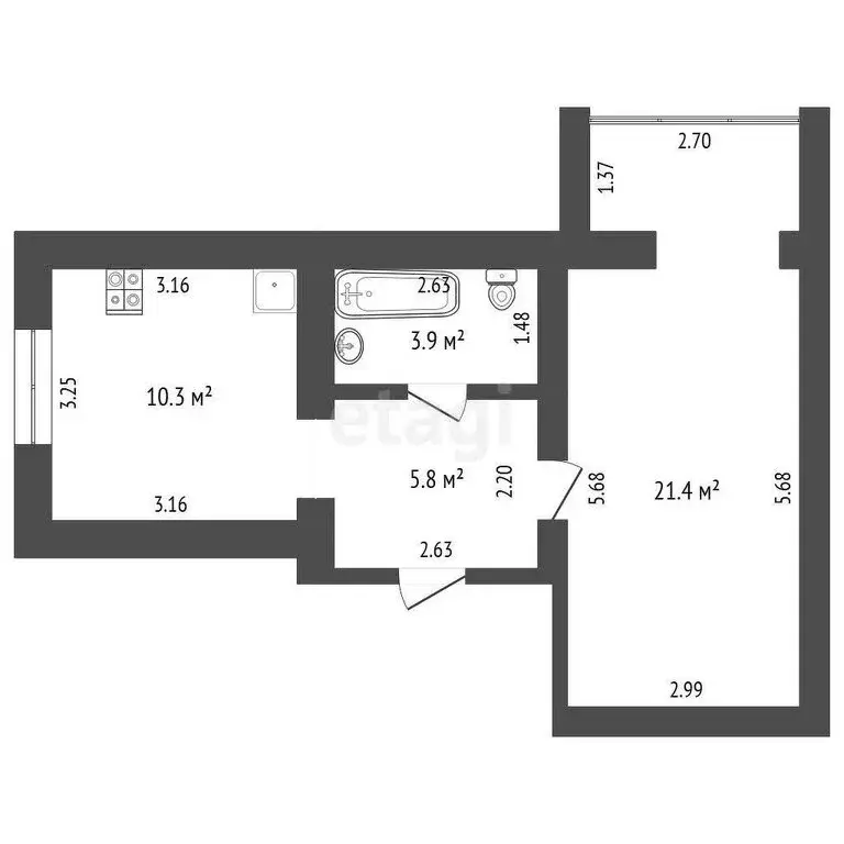 1-комнатная квартира: Бахчисарай, улица Грузинова, 61 (41.4 м) - Фото 0