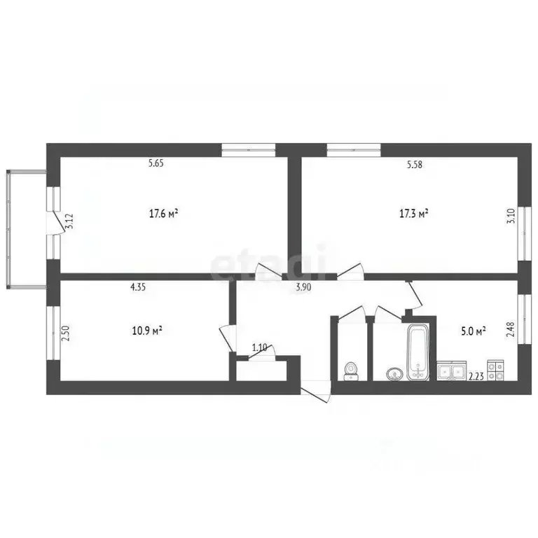 3-к кв. Тюменская область, Тюмень ул. Воровского, 23 (62.1 м) - Фото 1