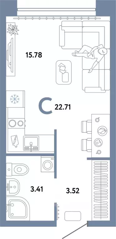 Студия Тюменская область, Тюмень ул. 50 лет Октября, 63к2 (22.71 м) - Фото 1