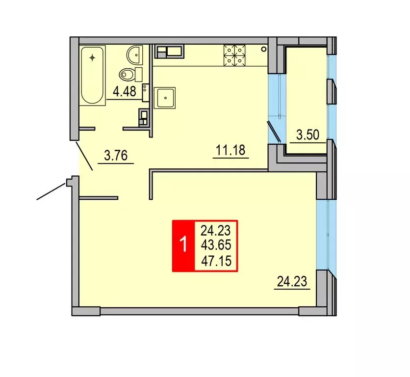 1-комнатная квартира: Тверь, Заволжский район (47.15 м) - Фото 0