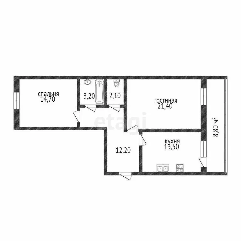 2-комнатная квартира: Тюмень, Линейная улица, 7 (68 м) - Фото 1