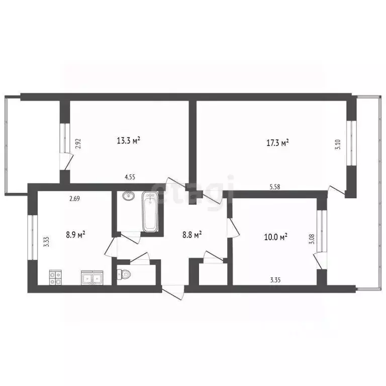 3-к кв. Крым, Бахчисарай ул. Фрунзе, 46 (62.9 м) - Фото 2