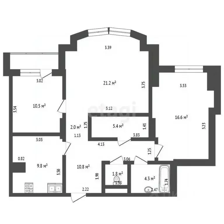 3-к кв. Кемеровская область, Кемерово просп. Шахтеров, 66 (82.4 м) - Фото 2