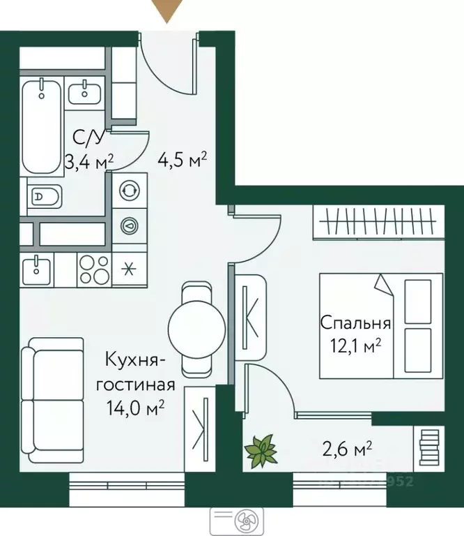 1-к кв. Волгоградская область, Волгоград Новосибирская ул., 74 (36.55 ... - Фото 1