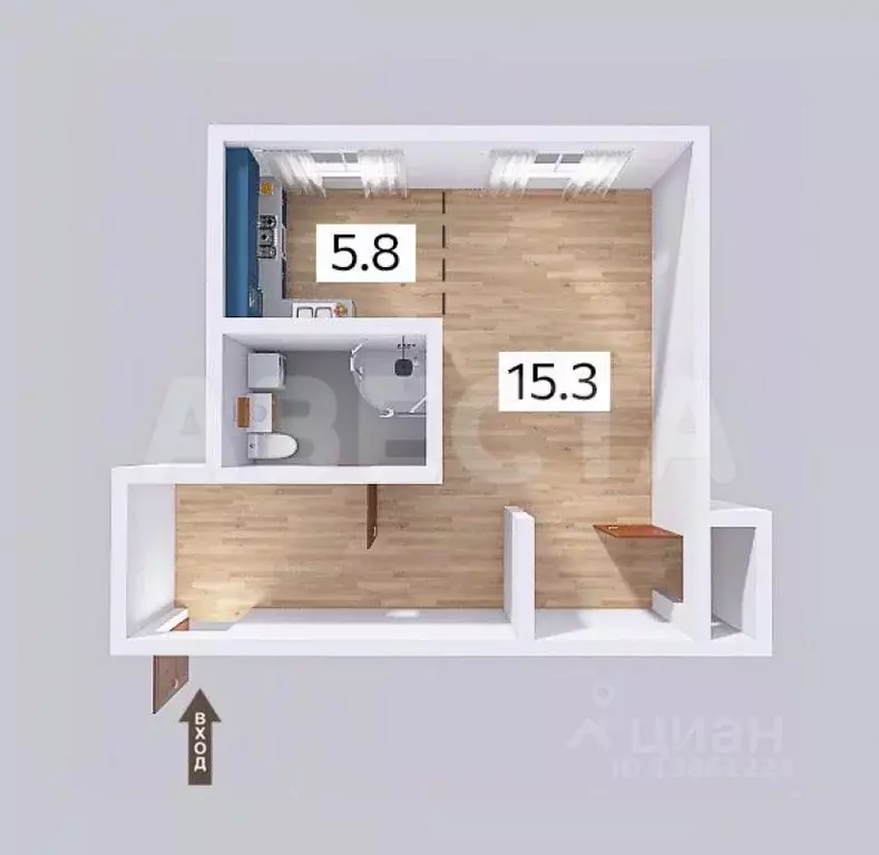 Студия Омская область, Омск ул. 5-я Рабочая, 70 (31.5 м) - Фото 2