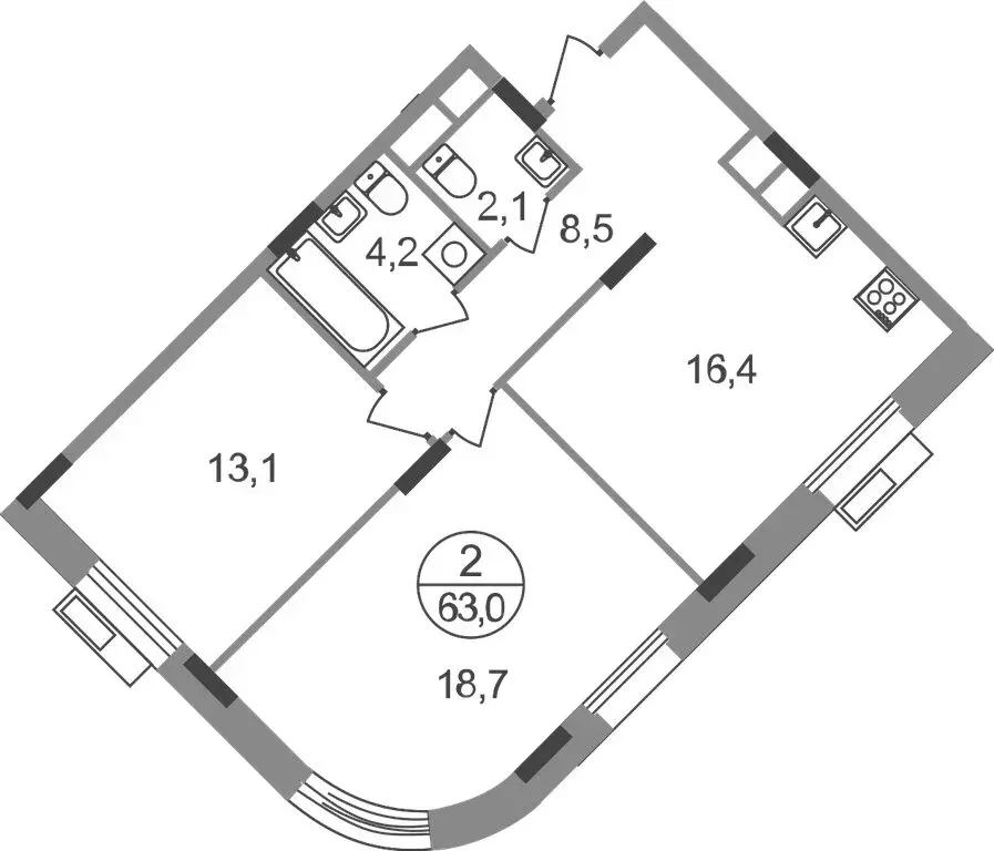 2-комнатная квартира: посёлок городского типа Заречье, жилой комплекс ... - Фото 1