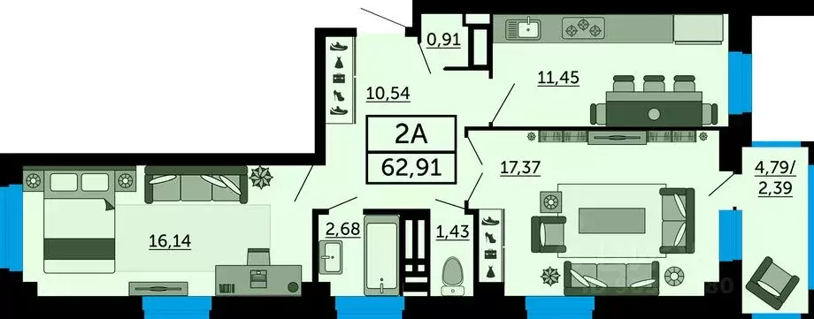 2-к кв. Ростовская область, Ростов-на-Дону ул. Мечникова, 110Г (62.91 ... - Фото 0