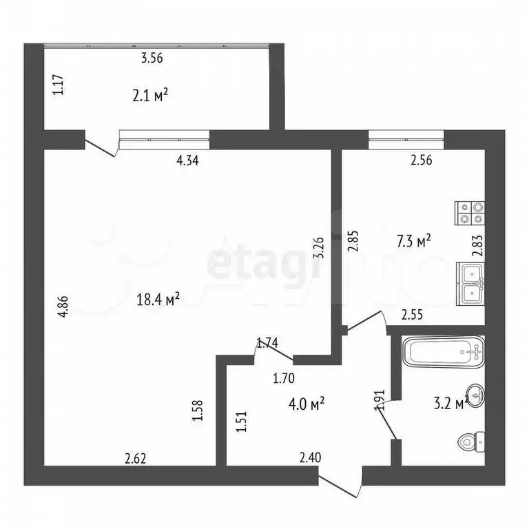 1-к. квартира, 35 м, 3/5 эт. - Фото 0