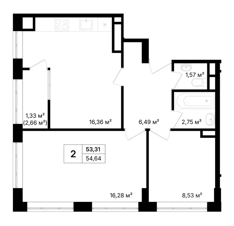 2-к кв. Крым, Щелкино Ленинский район, 2-й мкр,  (54.64 м) - Фото 1