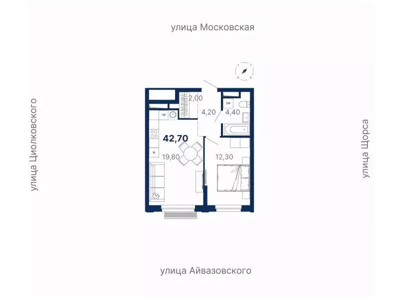 1-к кв. Свердловская область, Екатеринбург ул. Московская, 249/2 (42.6 ... - Фото 0