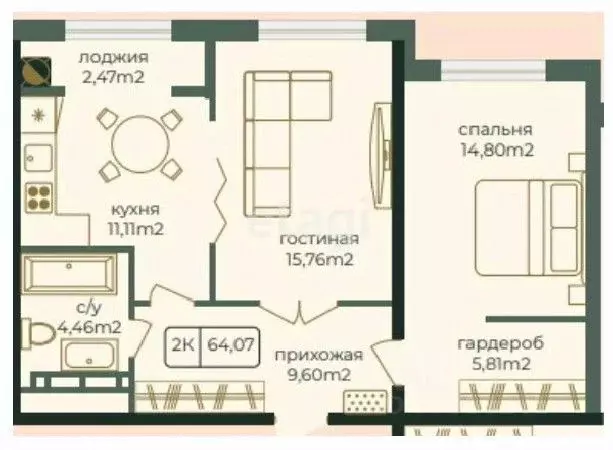 2-к кв. Дагестан, Каспийск просп. Акулиничева (64.07 м) - Фото 0