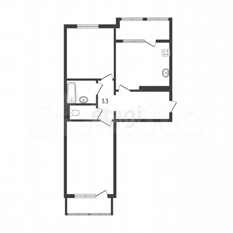 2-к. квартира, 61,1 м, 4/9 эт. - Фото 0
