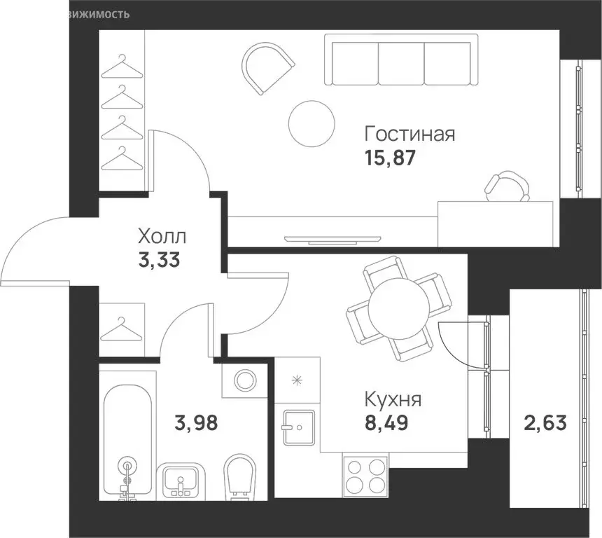 1-комнатная квартира: Тула, микрорайон Новая Тула (34.3 м) - Фото 0