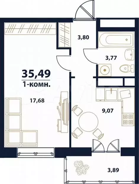 1-к. квартира, 35,5м, 1/16эт. - Фото 1