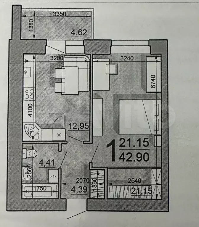 1-к. квартира, 42,9 м, 5/8 эт. - Фото 0
