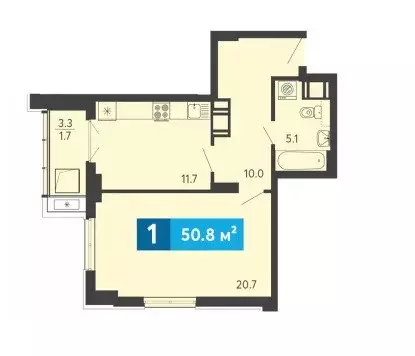 Продаётся 1-к квартира, 50.8 м - Фото 0