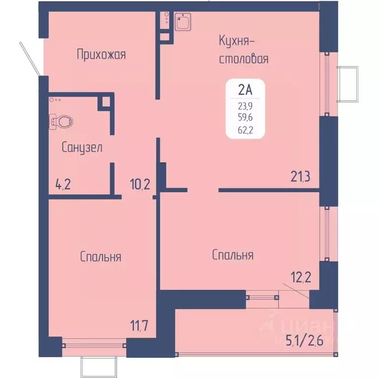 2-к кв. Красноярский край, Красноярск Свободный просп. (62.2 м) - Фото 1