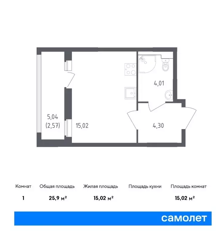 Квартира-студия: деревня Новосаратовка, улица Первых, 8к1 (25.9 м) - Фото 0