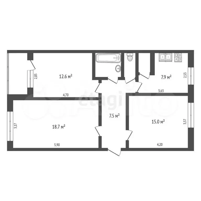 3-к. квартира, 67 м, 1/5 эт. - Фото 0