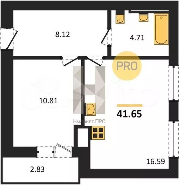 1-к. квартира, 41,7 м, 4/8 эт. - Фото 1