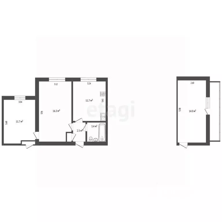 2-к кв. Рязанская область, Рязань Березовая ул., 1 (46.0 м) - Фото 2