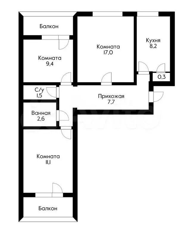 3-к. квартира, 61 м, 1/9 эт. - Фото 0