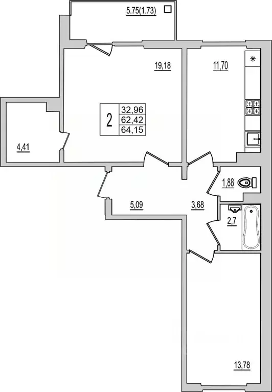 2-к кв. Псковская область, Псков Рижский просп., 94Г (64.15 м) - Фото 1