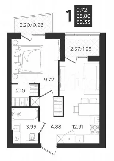 1-к. квартира, 35,8 м, 3/4 эт. - Фото 1